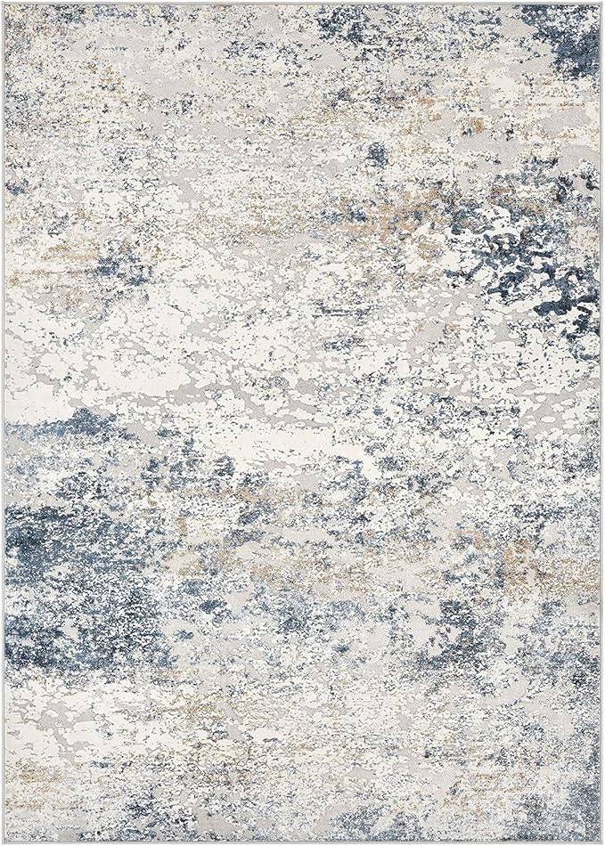 Area Rug Living Room Rugs - 10x12 Large Soft Indoor Neutral Modern Abstract Low Pile Washable Rug Carpet for Bedroom Dining Room Farmhouse Home Office - Beige Blue