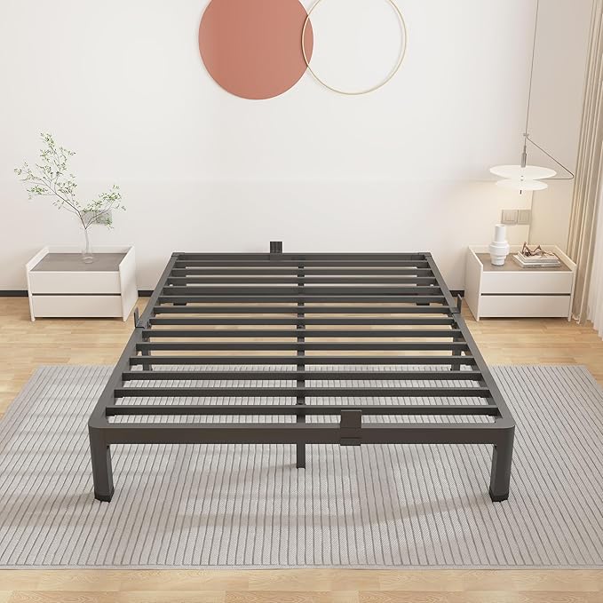 ROIL 10 Inch King Bed Frame with Rounded Corner Low Profile Metal Platform 3500LBS Heavy Duty Steel Slats No Box Spring Needed Noise-Free Easy Assembly