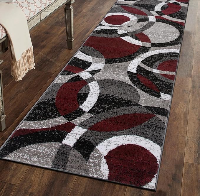 Rugshop Contemporary Abstract Circles Perfect for high Traffic Areas of Your Living Room,Bedroom,Home Office,Kitchen Runner Rug 2' x 10' Red