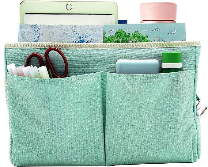 Someteth 2-Pack Bedside Caddy Bedside Hanging Storage Basket Multi-Function Organizer Caddy for Bunk and Hospital Beds Dorm Rooms Bed Rails, Can be Placed Glasses Books Mobile Phones(2pcs Green)