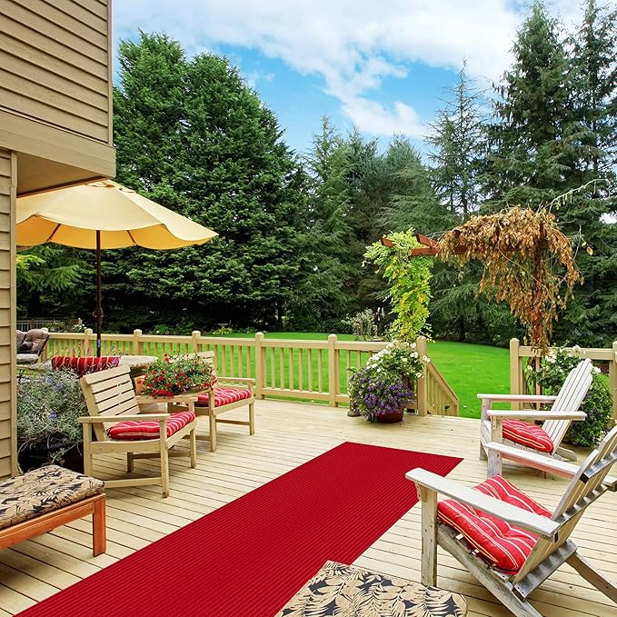 Ottomanson 2'7" x 25' Hallway Runner with Scraper Pile Extra Durable Non-Slip Rug Mat for Indoor & Outdoor Use - Ideal for Kitchen, Entryway, Patio & Garage - High-Traffic Carpet, Red