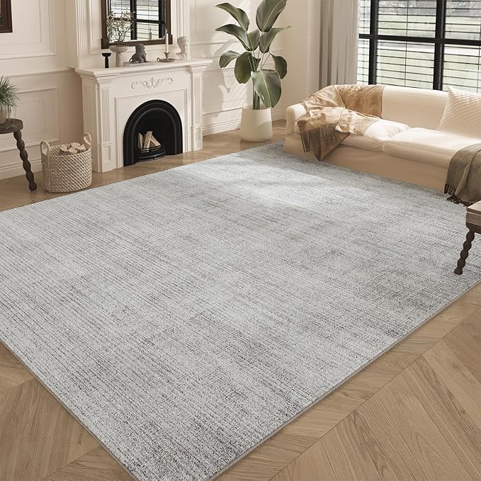 Area Rugs 5x7, Soft Machine Washable Rugs for Living Room Non Silp Vintage Rug Black Carpet for Living Room Dinning Room Farmhouse Bedroom Rug Under Bed Floor | Light Grey