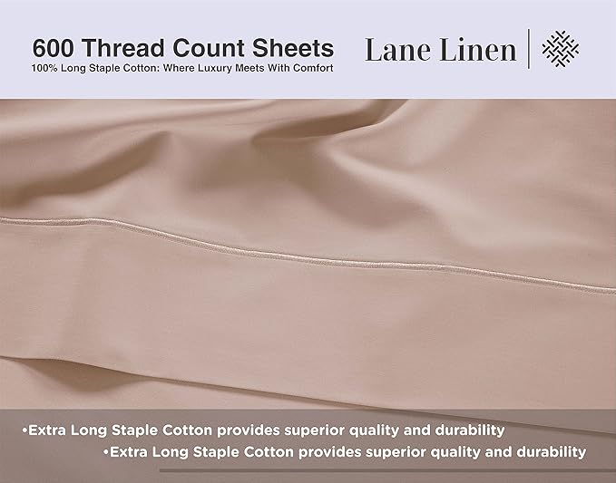 LANE LINEN 600 Thread Count Full Sheets Set 100% Mercerized Cotton, Soft and Comfy Sateen Weave, Luxury Hotel Style Thick Bed Sheets & Pillowcases Set, Machine Wash, Z Hem top Sheet - Sepia Rose