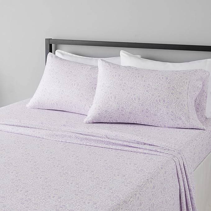 Amazon Basics Lightweight Super Soft Easy Care Microfiber Bed Sheet Set with 14" Deep Pockets - King, Lavender Paisley