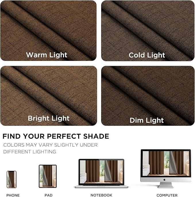 Joydeco Linen Blackout Curtains for Bedroom - 100% Light Blocking 1 Panels, Cappuccino Drapes 70" W x 96" L, Thermal Insulated Room Darkening Curtains for Living Room, Rod Pocket & Back Tabs