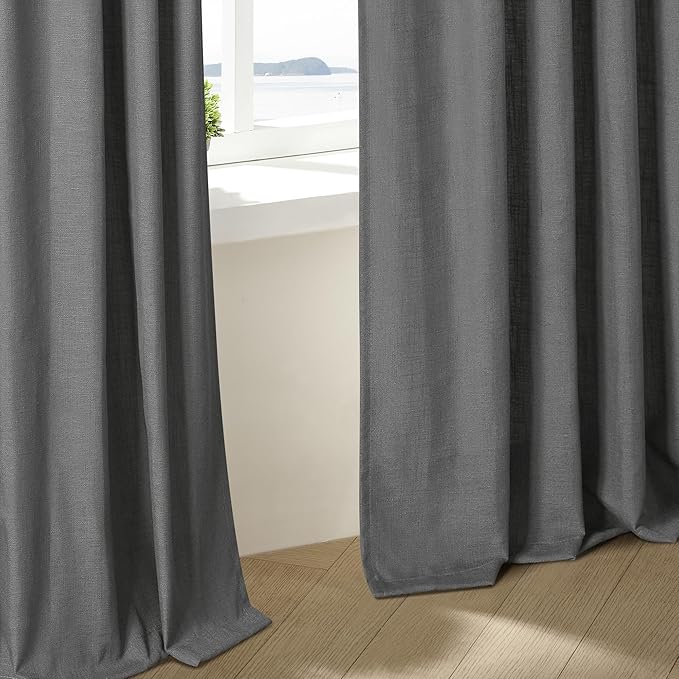 Charcoal Gray Linen Pinch Pleated Curtains 120 Inches Long for Living Room Pleated Drapes Back Tab Thick Linen Dark Grey Simple Modern Neutral Farmhouse Extra Long 120 Inch Curtain for Dining Bedroom