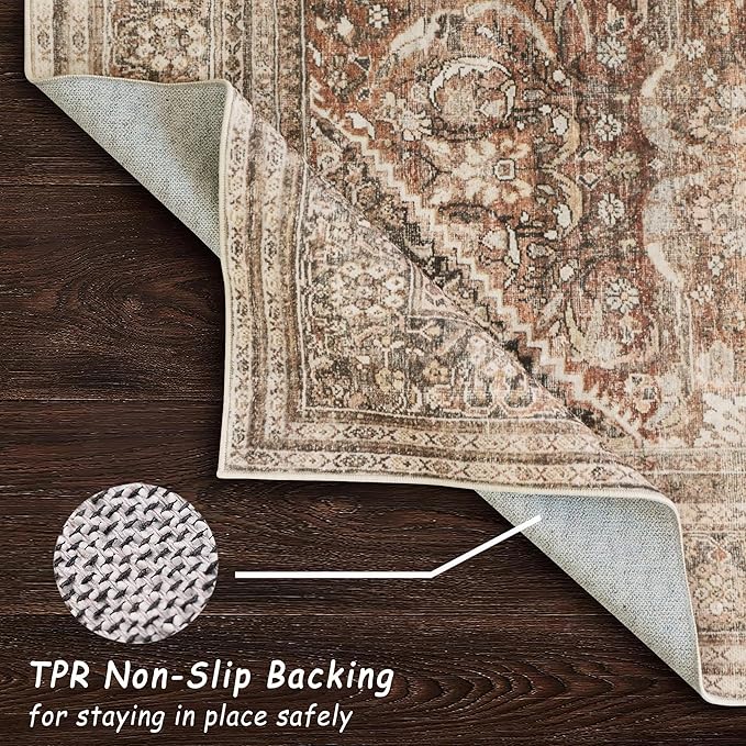 vivorug Runner Rug 2x10 Machine Washable Rug with Non-Slip Backing, Ideal for Kitchen Hallway Entryway Laundry Room - Vintage, Durable, Easy Clean, Low Pile Carpet Runner Earth Tone
