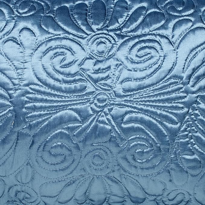 Touch of Class Portia Luxury Bedding | Rich Sapphire Blue | Premier Quilted Polyester Satin | Hand Guided Machine Quilted Scroll Design 3 Piece Set: Cal King Oversized Bedspread & 2 King Shams