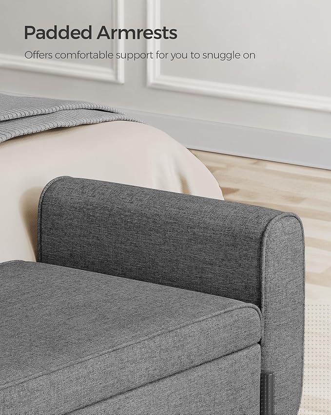 SONGMICS Storage Bench with Armrests, Ottoman for Living Room, Bedroom, Entryway, Steel Legs, Dark Gray ULOM072G01