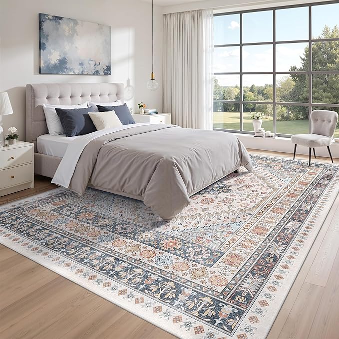 zesthome 9x12 Area Rugs for Living Room,Non-Slip Backing Washable Rugs,Vintage Large Area Rug,Stain Resistant Home Decor Rug (Multi,9'x12')