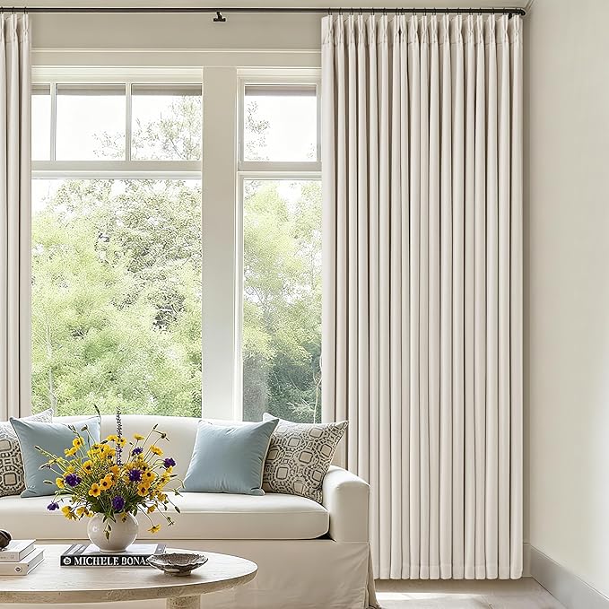 80 Inch Pinch Pleated Linen Black Out Curtains 2 Panels for Bedroom Living Room Cream 100% Blackout Curtains 80 Inches Long Pinch Pleat Dual Layer Drapes Cream Ivory Drapes for Dining Room Office