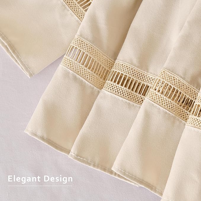 MIYE Wrap Around Ruffled Lace Bed Skirt, Elastic Dust Ruffle with Adjustable Belts, Easy to Put On, Bed Frame Cover, Machine Washable (Ruffled Lace/Light Beige, King/Queen-18 Drop)