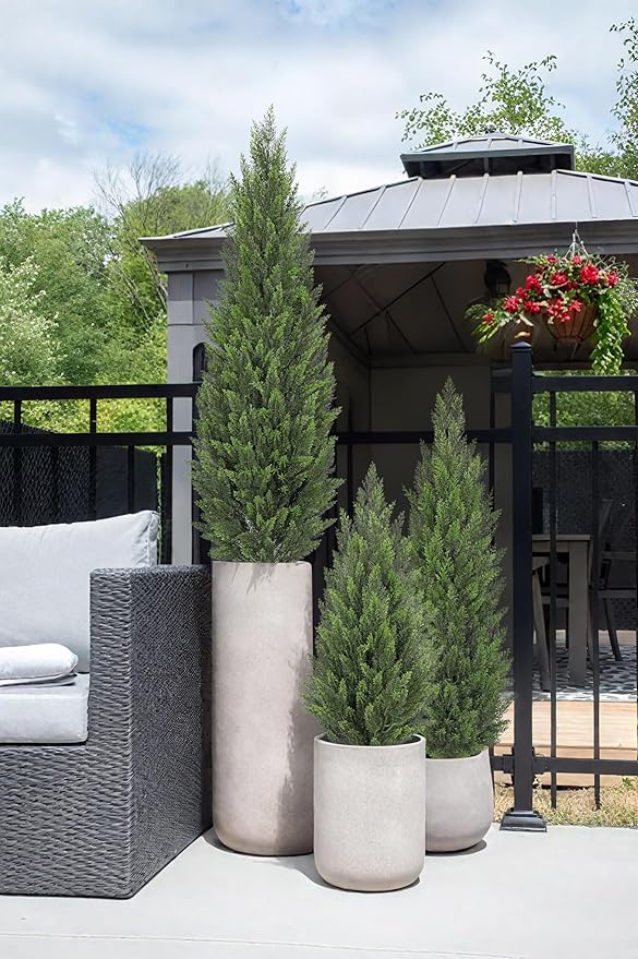 Briful 3ft Cedar Topiary Trees Artificial Outdoor Set of 2, Realistic Faux Cedar Pines with Pots, UV Resistant Christmas Greenery for Holiday Decor, Indoor Farmhouse Entryway Patio Door Plants
