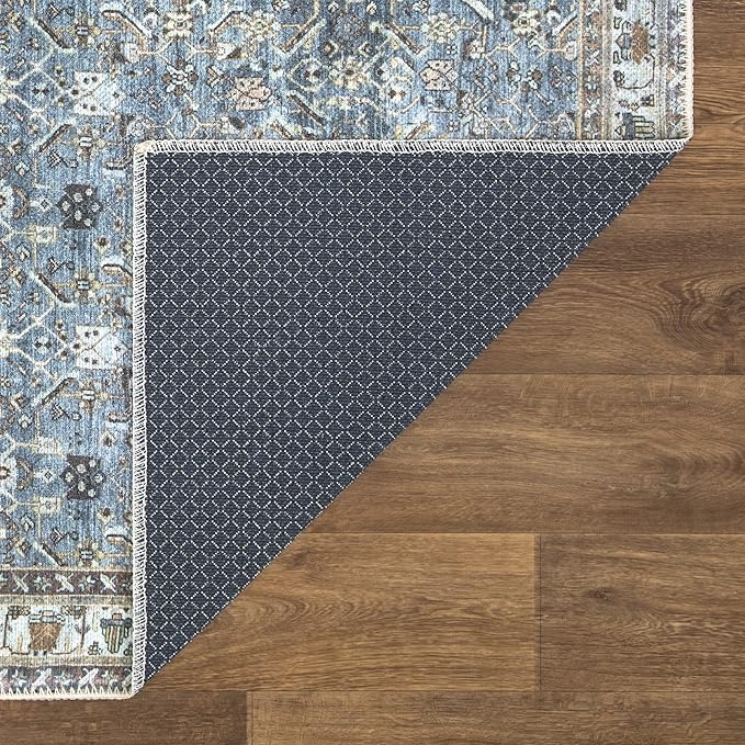 Bloom Rugs Washable Non-Slip 10 ft Runner - Blue/Beige Traditional Runner for Entryway, Hallway, Bathroom, and Kitchen - Exact Size: 2.5' x 10'