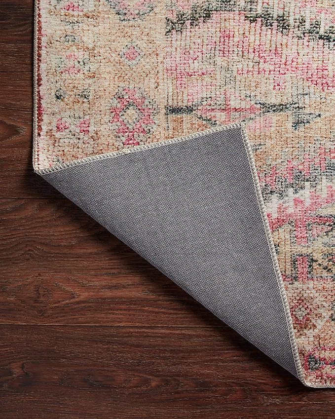 Loloi Layla Collection LAY-17 Pink/Lagoon 2'-3" x 3'-9" .13" Thick Accent Rug, Soft, Durable, Vintage Inspired, Distressed, Low Pile, Non-Shedding, Easy Clean, Printed, Living Room Rug