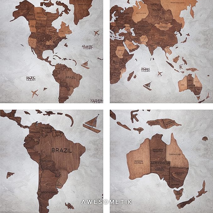 Handmade 3D Wood World Map Wall Art Large Wall Decor Track Your World Travels - Special for Home, Kitchen and Office (X-Large, Oak)