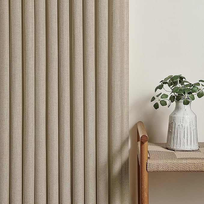 Dark Flax Linen Curtains 120 Inches Long for Living Room Bedroom Pinch Pleated Back Tab Privacy Curtains 120 Inch Length 2 Panels Light Filtering Greige Tan Brown Farmhouse Drapes 10 FT