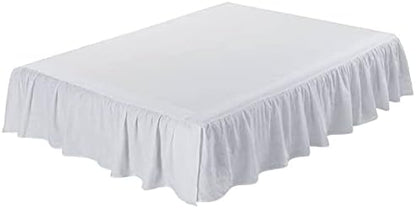 MEADOW PARK Washed French Linen Bed Skirt, Dust Ruffl, Twin Size 39" W x 75" L, Drop 16", Super Soft, Ruffle Style, White Color