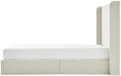 King Size Upholstered Bed Frame, 52.3" High Headboard Carmen Wingback Bed Frames, Tall Headboard Floor Platform Beds, No Box Spring Needed No Noise, Simplicity Minimalist, Beige Boucle