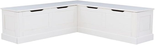 Riverbay Furniture Backless Wood Corner Kitchen Breakfast Nook Bench, with Hidden Storage, in White (Bench Only)