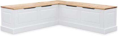 Riverbay Furniture 18" High Transitional Backless Wood Corner Kitchen Breakfast Nook Bench, with Hidden Storage, in White & Natural Finish