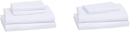 Amazon Basics 4 Piece Microfiber Lightweight Wrinkle-free Breathable Bed Sheet Set, Super Soft Easy Care, 14" Deep Pockets, Queen, Bright White, Solid