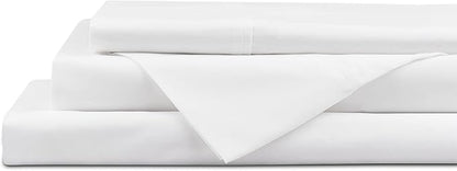 Linen Home 100% Cotton Percale Sheet Set, Twin Size, Snow White, Deep Pocket, 4 Pieces Set - 1 Flat, 1 Deep Pocket Fitted Sheet and 2 Pillowcases, Crisp Cool and Strong Bed Linen