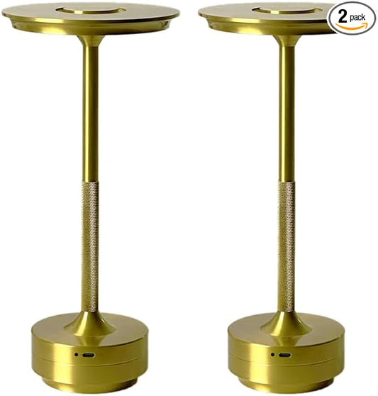 2 Pack Cordless Table Lamp Rechargeable, Portable Battery Powered USB Desk Lamp, 3 Color Dimming LED Table Light with Touch Control, for Bedroom/Restaurant/Office/Outdoor(Gold)