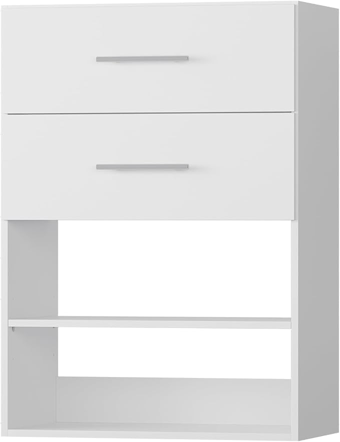 2 Drawer Short Tower Closet Unit, Modular Closet System, Wood Closet System Organizer with Storage for Walk In Closets, Clothing Rack Closet for Hanging Clothes, Bedroom, White, 31.5"W