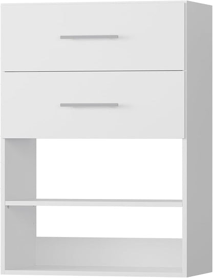 2 Drawer Short Tower Closet Unit, Modular Closet System, Wood Closet System Organizer with Storage for Walk In Closets, Clothing Rack Closet for Hanging Clothes, Bedroom, White, 31.5"W