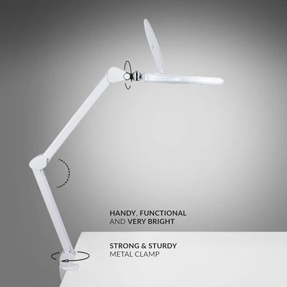 Neatfi Elite XL HD Bifocals Super LED Magnifying Lamp with Clamp, Glass Lens, 6500K, Glare-Free, Nonpolar Dimming (6 Inch Lens, White)