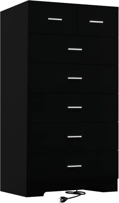 47.3" Tall Dresser for Bedroom Chests of Drawers with Charging Station 7 Drawer Dressers with Metal Slide Rail Modern Wood Closet Organizer with Large Storage for Home Office Entryway