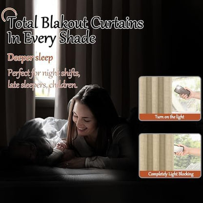 Blackout Curtains 54 Inch Length 2 Panels for Bedroom, Thermal Insulated Total Light Blocking Noise Reducing Linen Window Curtains for Farmhouse, Bronze Grommet, Burlap, Each 52" Wide
