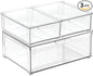 mDesign Plastic Stackable Bathroom Storage Organizer Bin Containers with Front Pull Drawer for Bathroom Countertop, Vanity, Closet Shelves - Holder for Accessories, Lumiere Collection, Set of 3, Clear