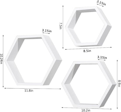 AHDECOR Hexagon Floating Shelves, Set of 3 White Hexagon Wall Shelves | Modern Honeycomb Floating Shelves for Living Room, Bedroom, Office | Hexagonal Wall Organizer Hanging Shelf