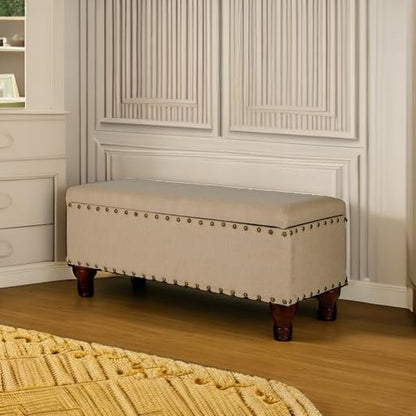 HomePop Large Rectangle Storage Bench with Nail Head Trim - Tan Linen