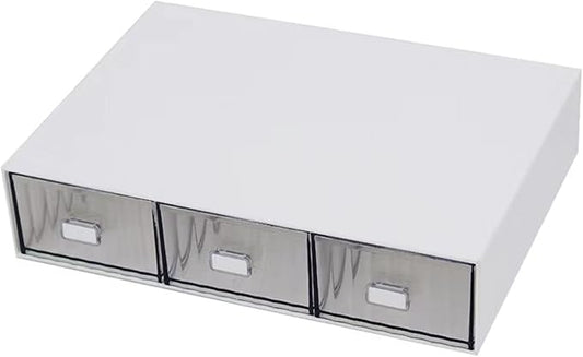 Desk Drawer Organizer, Stackable Office Supplies Desk Organizer, Plastic Plastic Storage Drawer, Desk Grocery Organizer For Stationery/Office Supplies (White, 3 Compartments)
