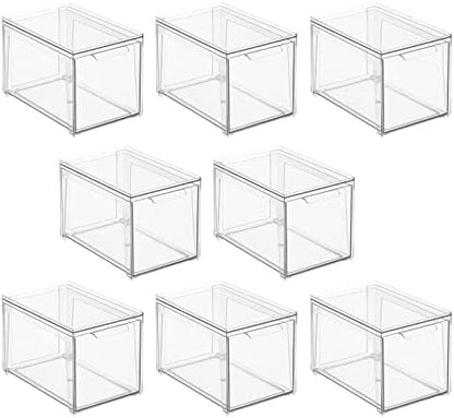 mDesign Plastic Stackable Closet Storage Organizer Bins with Pull Out Drawer for Cabinet, Desk, Shelf, Cupboard, or Dresser Organization - Lumiere Collection - 8 Pack - Clear