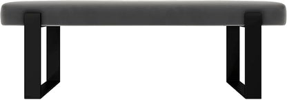 VANT Upholstered Bed Bench - Velvet Smoke Grey - Matte Black - Contemporary Modern, Bedroom Bench Seat, Hallway, or Entryway