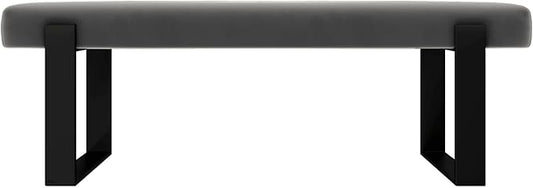 VANT Upholstered Bed Bench - Velvet Smoke Grey - Matte Black - Contemporary Modern, Bedroom Bench Seat, Hallway, or Entryway