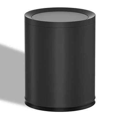 3.1Gallon/12L Modern Metal Bathroom Trash Can with Lid,Light Luxury,Elegant Waste Basket,Black Garbage Can,for Bathroom,Bedroom,Living Room, Kitchen,Office,Bank (12L-Black)