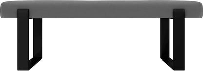 VANT Upholstered Bed Bench - Vintage Leather Light Grey - Matte Black - Contemporary Modern, Bedroom Bench Seat, Hallway, or Entryway