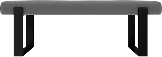 VANT Upholstered Bed Bench - Vintage Leather Light Grey - Matte Black - Contemporary Modern, Bedroom Bench Seat, Hallway, or Entryway