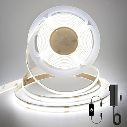 COB LED Strip,LED Strip Lights 3M/9.84ft,Touch Dimmable LED Strips,CRI90+,6000K Natural White cob led,1600LEDs,24V LED Tape Lights,Indoor for Bedroom, Kitchen, TV, Mirror,Cabinet
