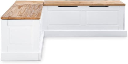 Riverbay Furniture 18" High Transitional Backless Wood Corner Kitchen Breakfast Nook Bench, with Hidden Storage, in White & Natural Finish