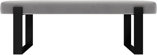 VANT Upholstered Bed Bench - Velvet Platinum Grey - Matte Black - Contemporary Modern, Bedroom Bench Seat, Hallway, or Entryway