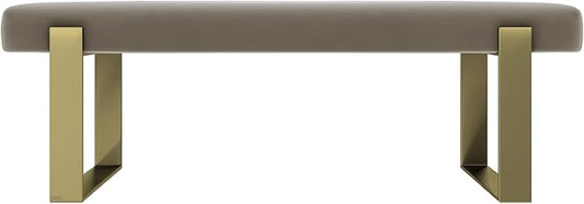 VANT Upholstered Bed Bench - Velvet Sand Storm - Burnished Brass - Contemporary Modern, Bedroom Bench Seat, Hallway, or Entryway