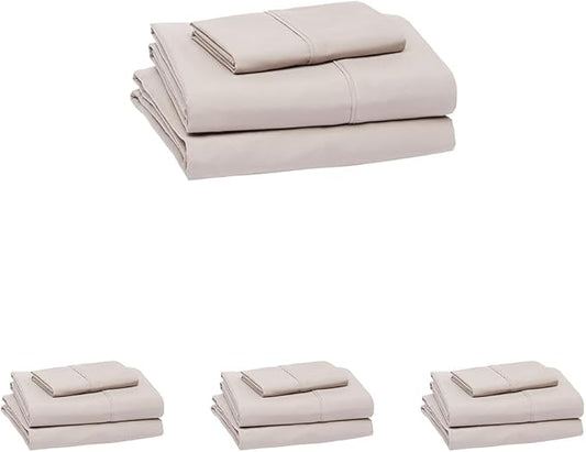 Amazon Basics Lightweight Super Soft Easy Care Microfiber 3-Piece Bed Sheet Set with 14-Inch Deep Pockets, Twin XL, Taupe, Solid (Pack of 4)
