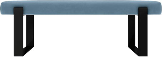 VANT Upholstered Bed Bench - Micro Suede Ocean Blue - Matte Black - Contemporary Modern, Bedroom Bench Seat, Hallway, or Entryway