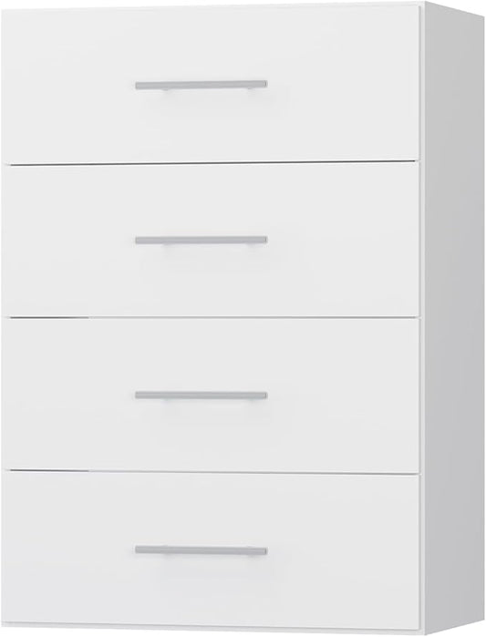 4 Drawer Short Tower Closet Unit, Modular Closet System, Wood Closet System Organizer with Storage for Walk In Closets, Clothing Rack Closet for Hanging Clothes, Bedroom, White, 31.5"W